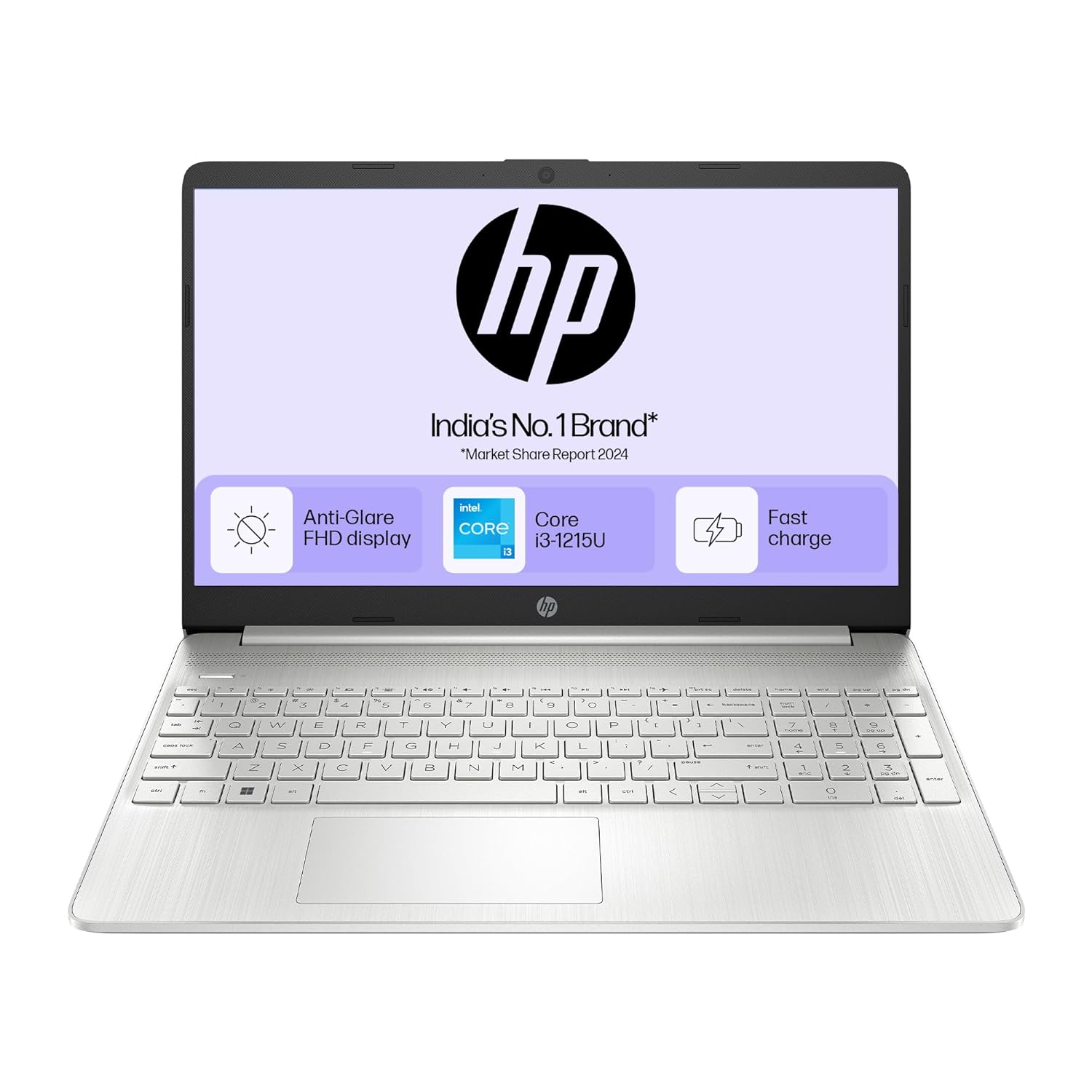 hp 15s, 12th gen intel core i3-1215u, 8gb ddr4, 512gb ssd, (win 11, office 21, silver, 1.69kg) anti-glare, micro-edge, 15.6-inch(39.6cm) fhd laptop, intel uhd graphics, hd camera, backlit kb, fq5327tu