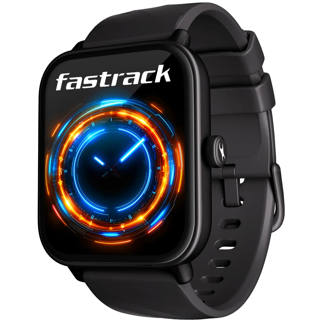fastrack revoltt x,46.4mm hd display,bt calling,advanced chipset,calculator,inbuilt games smartwatch (black strap, free size)