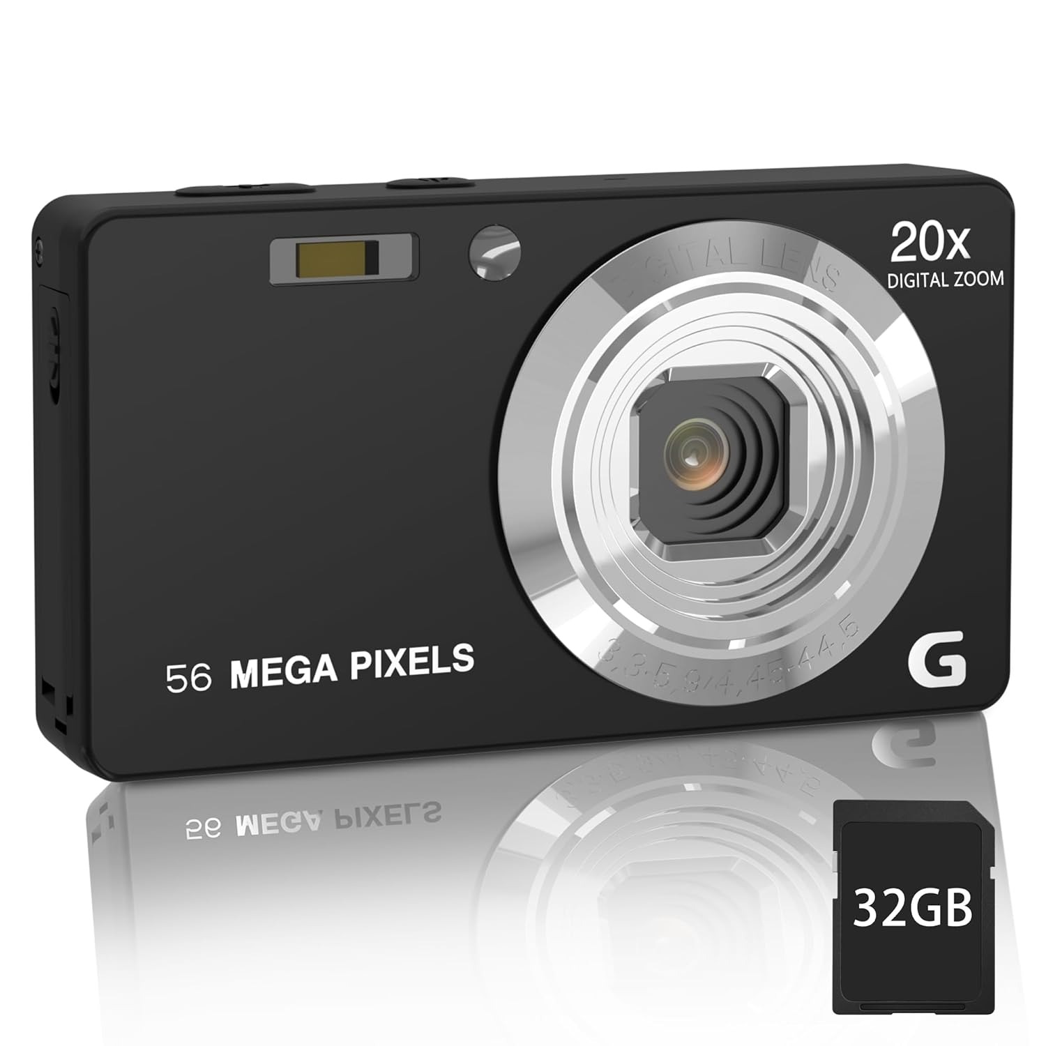 focusify digital camera, 4k ultra hd cameras for photography, digital point and shoot camera with 56mp autofocus 20x zoom anti shake, video camera with 32gb sd card for kids, teens, beginners(black)